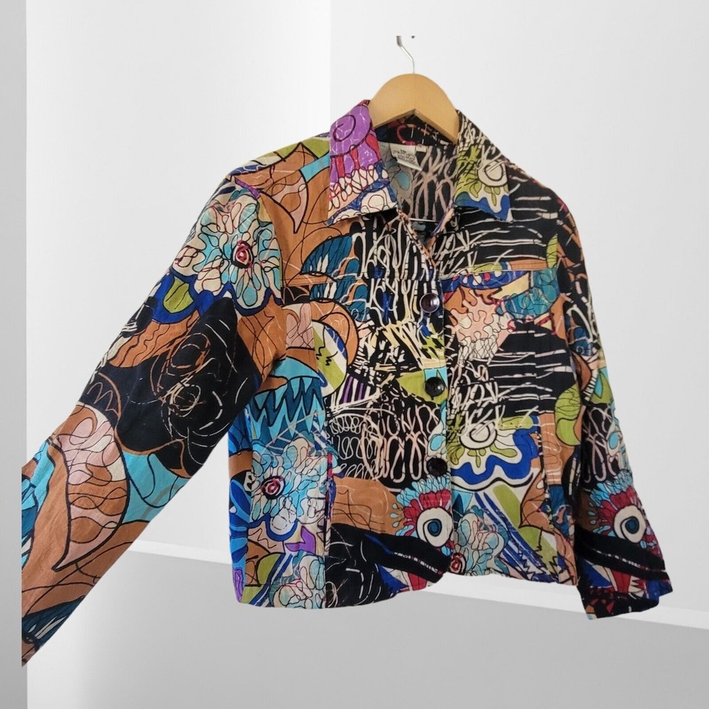 Parsley & Sage Art-to-Wear Wild Funky Cotton Twill Jacket Blazer‎  Small